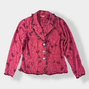 Tianello Red Jacquard Tencel Jacket Blazer Made in USA Size‎ S